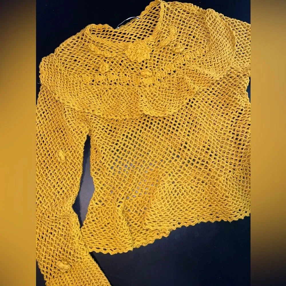 Zara Saffron Full Crochet Peplum Top Size Medium EUC boho festival